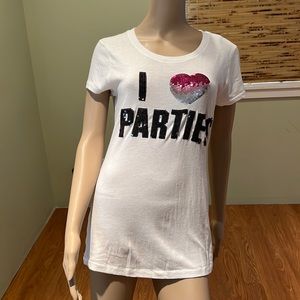 Victoria's Secret Pink White Graphic T-shirt Embellished With Sequins Size L